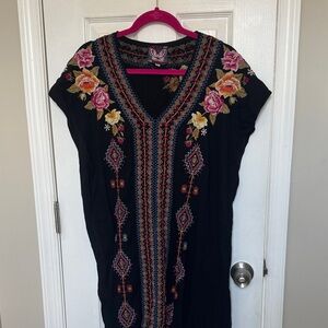 Johnny Was Black Dress with Colorful Embroidery